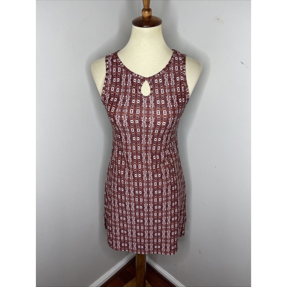 Nuu Muu Key Hole Sleeveless Athletic Activewear Dress In Brown White Print XS